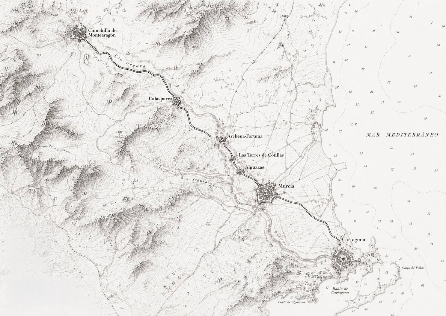 Trazado original del ferrocarril por el valle del Segura